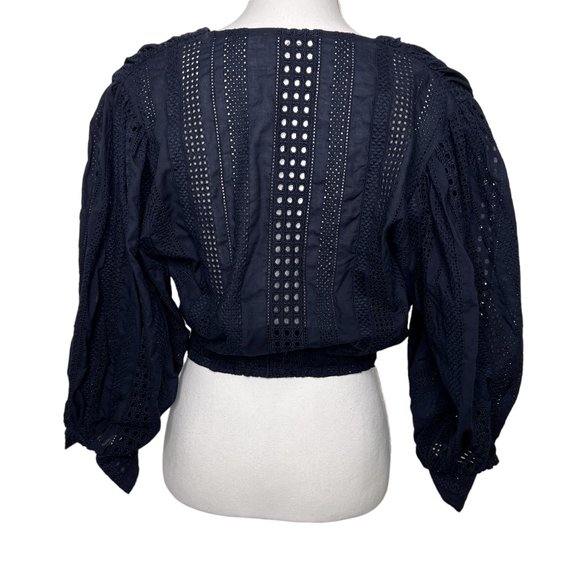White Story Theia Crossover Eyelet Cotton V-neck Crop Top Navy Size AU 6 - Picture 8 of 10